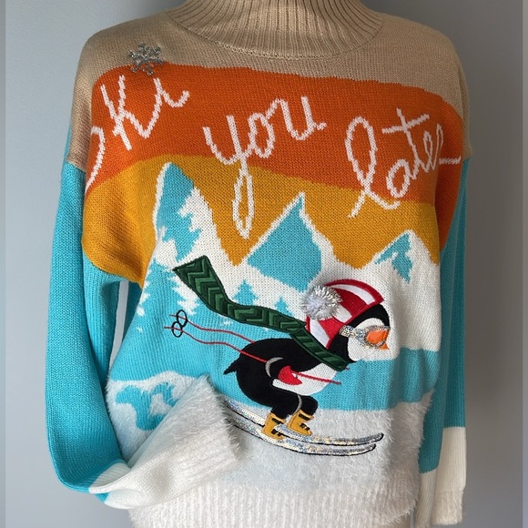 Major Major Label Group Ski You Later Penguin Winter Sweater size L, NWT - Picture 1 of 11